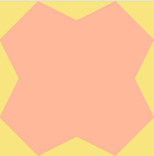 geometische Figur in blassrose auf gelbem Hintergrund