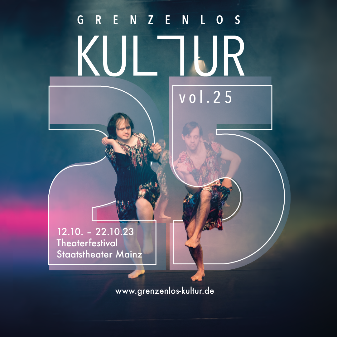 Bildmotiv des Festivals mit einem Foto von zwei Tänzern gedeckzt von einem Grafik mit der nummer25