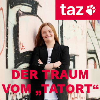 Portrait der Studentin Amelie Gerdes mit taz logo