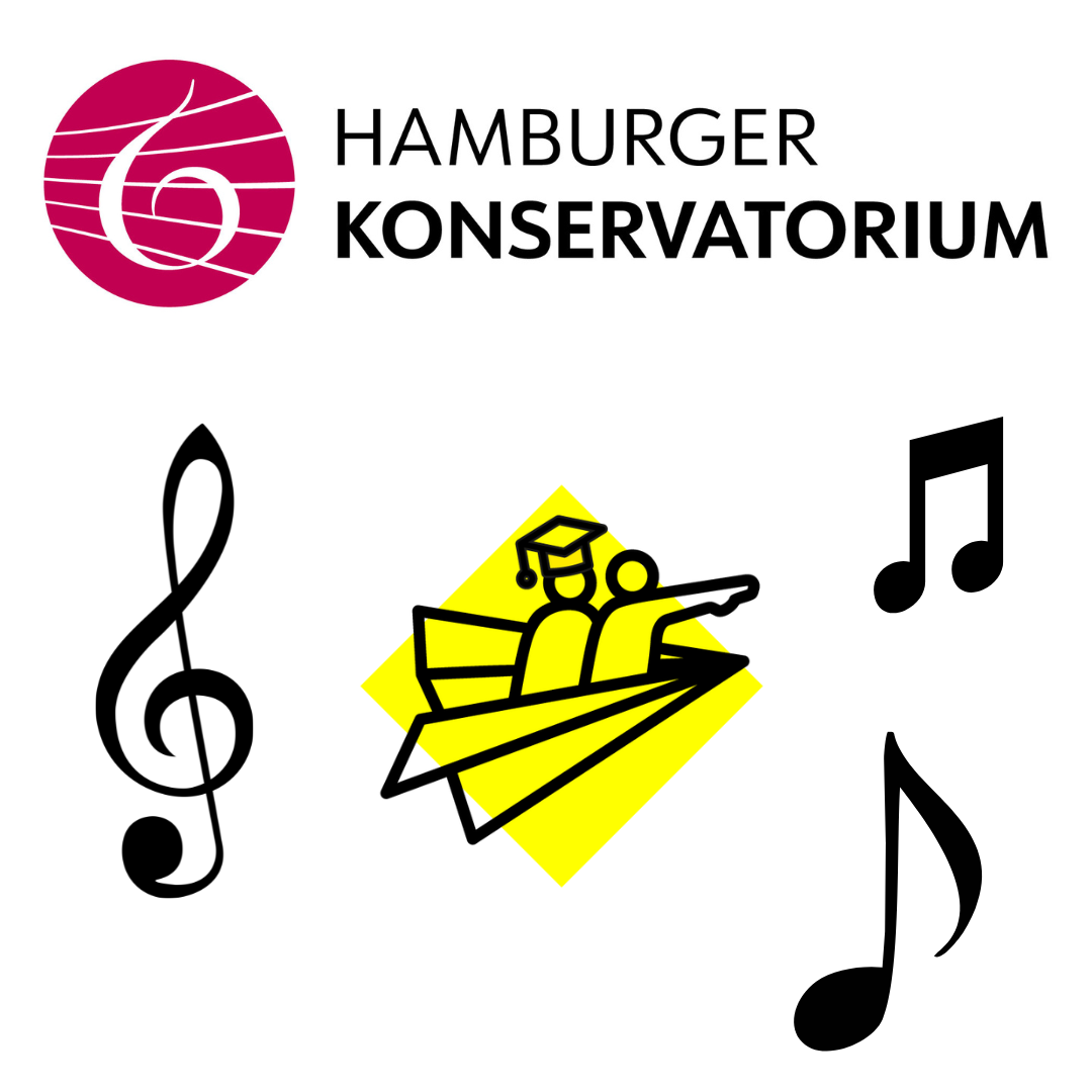 Collage mit Logo des Hamburger Konservatoriums, ARTplus-Piktogramm und Musiknoten auf weißem Hintergrund.