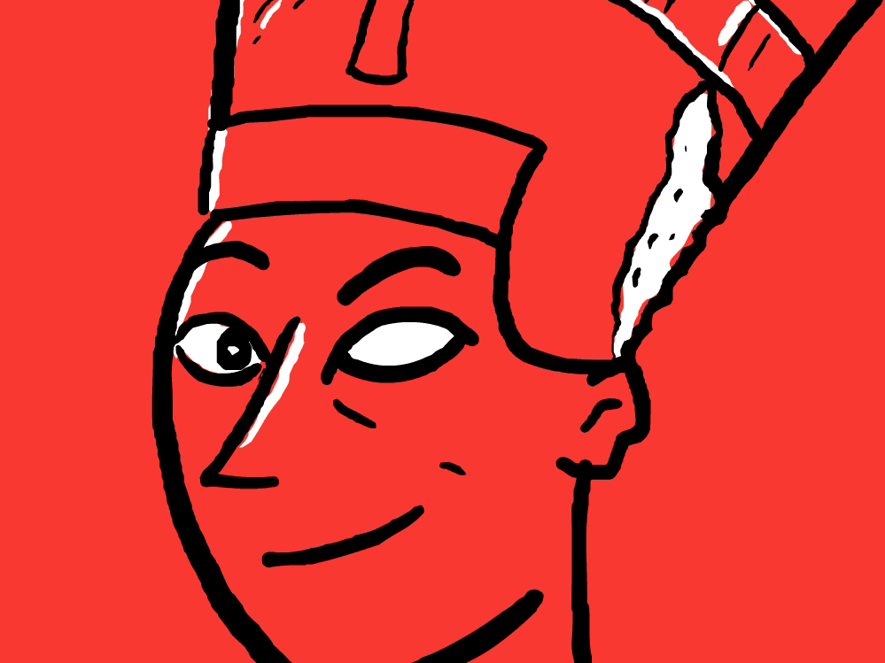 lächelndes Pharaonengesicht im Comic/ Art Deco Stil in rot